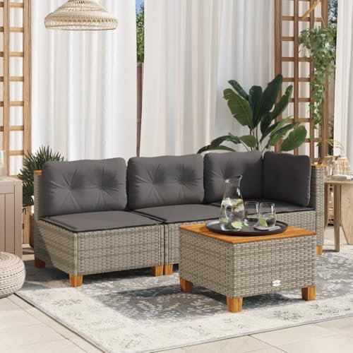 Juroupi Gartentisch Terrassentisch Wetterfest Lounge Tisch Outdoor BalkonhäNgetisch Grau 55x55x36 cm Poly Rattan Akazienholz - 365909