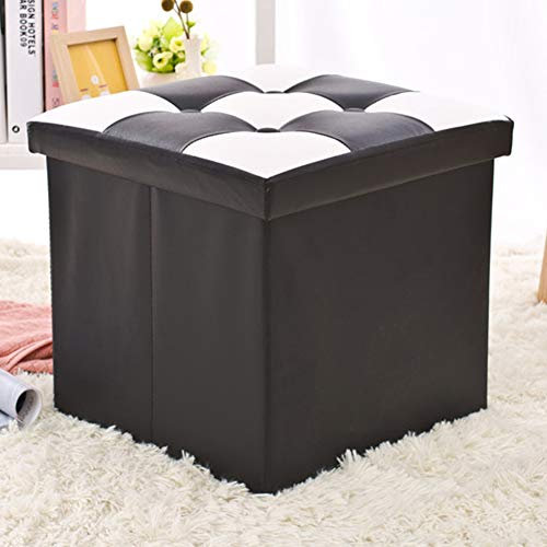 Leder Quadratisch Getuftet Würfel Cubic Cube Lagerung Ottomane Fußhocker,Klapp Sitzbank Fußstütze Hocker Couchtisch-Schwarz 38x38x38cm(15x15x15inch)