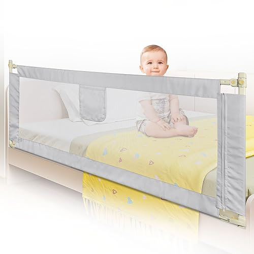 OHMG Bettgeländer,Sicherheitsgitter für Kinder,Sicherheitsgitter für Bett,höhenverstellbar,tragbar,Bettgitter, vertikales Heben,Sicherheitsgitter gegen (2M-grau hell)