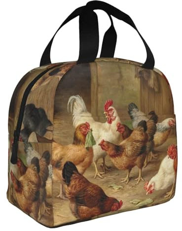 WSHFFILO Borsa termica per il pranzo con stampa di galline e galline arrosto