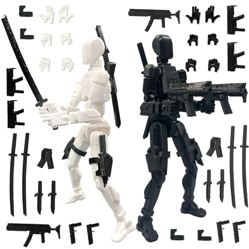 PEKOIU T13 Figurine articulée Set (Assemblage terminé), 3D Imprimé Figurines d'action Titan 13, Dummy 13 Lucky Robot Nova, décorants de Bureau pour Les Amateurs de Jeu Toys (Blanc Noir)