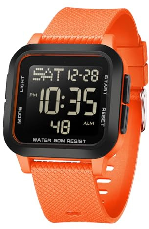 findtime Montre Digitale Homme Etanche 50M ATM Montre Numérique Montre de Sport pour Homme avec Rétroéclairage LED, Alarme, chronomètre, 12/24 Heures