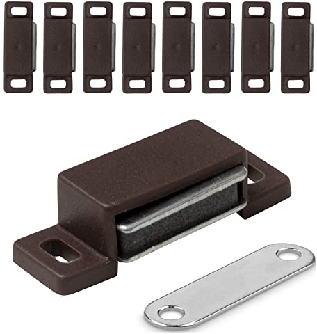 IPEA Chiusure Magnetiche per Mobili, Porte, Armadi, Cassetti – 10 Pezzi – Marrone – Chiusura Magnetica con Calamita per Ante e Credenze – Cerniera Magnetica – Fermo Magnetico per Cucina e Casa