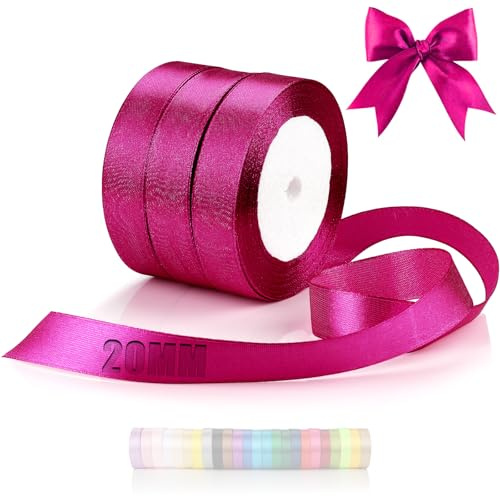 TXXATX 66m Schleifenband Fuchsia Satinband Deko 20mm Geschenkband Breit | Ribbon Band Fuchsia, für Hochzeit, Stoff Geschenk, Taufe, Geburtstag, Geschenkverpackung, Weihnachtstischdeko