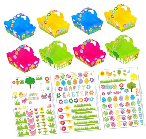 ibasenice 1satz Ostern Hase Eierkörbe Mit Aufklebern Zufällige Farben Körbe Und Sticker Für Kreative Bastelprojekte Und Festdeko