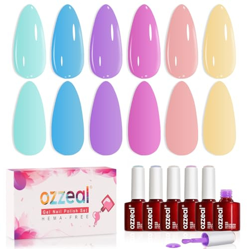 Pastell UV Gel Nagellack-Set(6 Macaron-Farben)–HEMA-Frei,UV-Licht aushärtbar,Mintgrün/Rosa/Lavendel Gellack für Oster-Frühlingsnägel, DIY & Salon