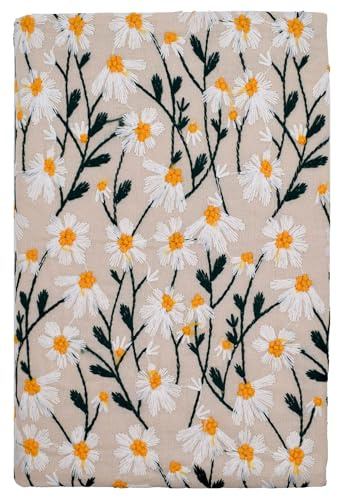 BLBMH 6x9 Embroidered Book Covers for Paperbacks -Fixed Non-Stretch Length (Handmade Size Variation) Book Jacket for Women Soft Cloth Protector for Notebook Journal - Daisy 2