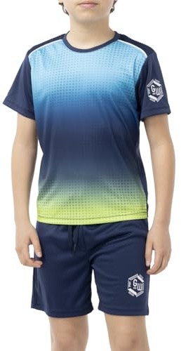 ALPHADVENTURE Set sportivo per bambini, tuta, maglietta a maniche corte e pantaloncini, da 6 a 14 anni, Blu scuro/Blu scuro, 14 anni