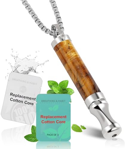 HOKHIM Anxiety Breathing Necklace with Resistance Filters, Breathlace Tube Necklace for Mindful Breathing, Relaxation & Stress Relief, Meditation Gift for Men & Women（Tiger Eye）