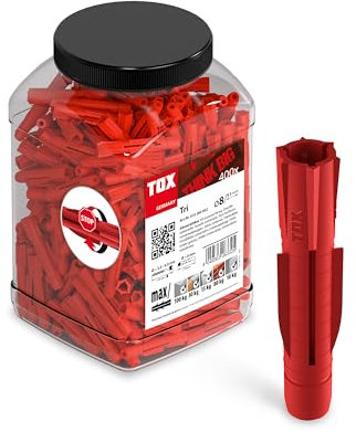 TOX tassello multiuso TRI 8 x 51mm in confezione grande, tassello per quasi tutti i materiali da costruzione, 400 pezzi in barattolo rotondo versatile e infrangibile, 2500 ml, 010260002