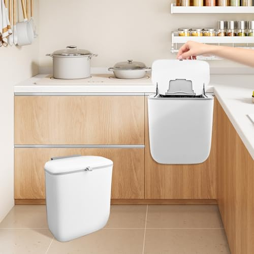 Hängender Mülleimer 10L faltbar mit Deckel,Wandmontage Küchenabfalleimer,Küchemülleimer Hängend,Biomülleimer für Küche,Camping,Wohnmobil & Wohnwagen,Praktischer Mülleimer zum Einhängen & Aufhängen