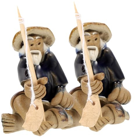 OHPHCALL 2Pcs Fisherman Fish Tank Ornaments Realistic Garden Decorations Non Fading Figure Adornments for Aquariums Easy to Clean Safe Present for Fish Enthusiasts