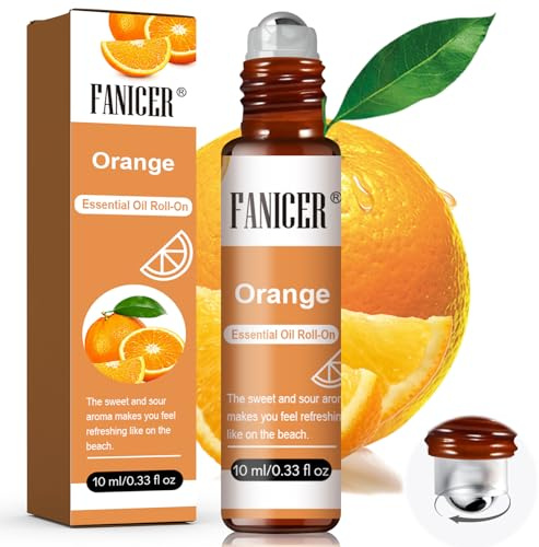 Roll-On Aceite Esencia, Aceite Esencial para Aromaterapia, Regalo de Aceite Esencial de Perfume, Aliviar el estrés y relajar el cuerpo y la mente, Se puede llevar consigo, Naranja, 10ML