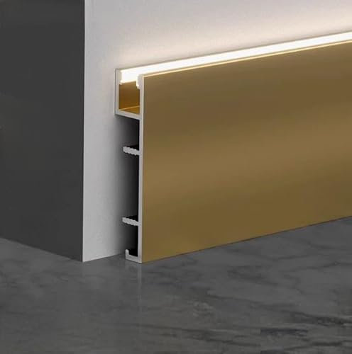 Lot de 6 plinthes en aluminium pour éclairage LED - 50 x 2500 mm - Longueur totale 15 m - Doré - Avec possibilité de montage LED - Barre de raccordement murale - Feu ascendant - Moulure décorative