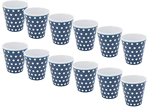 Nikou Wooden Cup Handmade Wood Coffee Tea Beer Juice Milk Mug, Set of 12, Anti-Scalding Melamine Blue Dots Pattern Drinkware for Home and Restaurant