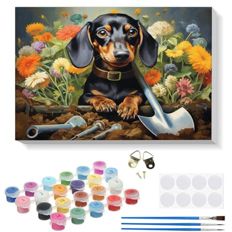 RICUVED Perro Pintura por Números 20x30cm para Adultos y Niños con Marco de Madera- AnimalesKit Completo con Pinceles, Pinturas y Lienzo para Decoración de Pared y Regalo Creativo