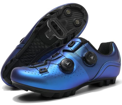 Hiuzylqx Fahrradschuhe Herren MTB Radsportschuhe Mountainbike Atmungsaktive kompatibel mit SPD 2 Schrauben mit Cleats Fahrrad Spin MTB Schuhe,Blau,48 EU