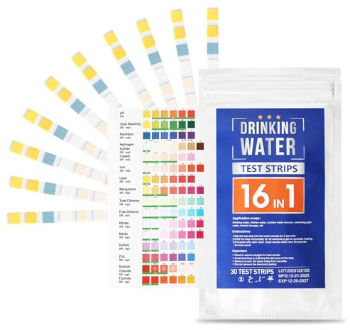 16en1 Test Eau Potable,30PCS Test Eau Aquarium,languett test piscine | Bandelettes de Test pour Eau Potable Test Ph,Plomb,Fer,Cuivre pour L'Eau du Robinet Domestique,Aquariums,Les Piscines