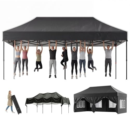Devoko Carpa 3x6 Impermeable Estable Resistente al Invierno, Techo Inclinado, Carpa Plegable con Paredes Laterales, Protección UV 50+, Carpa para Fiestas con Altura Ajustable, Carpa para Barbacoas
