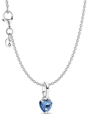 PANDORA Damen-Halskette Geschenkset Silber Blaues Chakra Herz 21532 | Bundle, zauberhaftes Schmuck-Set Kette für Frauen mit Herz-Anhänger als Zeichen der Liebe