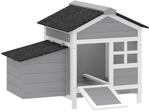 PawHut Chicken Coop Outdoor Weatherproof, Wooden Duck House with Nesting Box, Pull-Out Metal Tray, for 1-2 Chickens, Rabbits, Ducks, Poultry Cage Rabbit Hutch for Backyard, Farm, 36 x 25 x 27