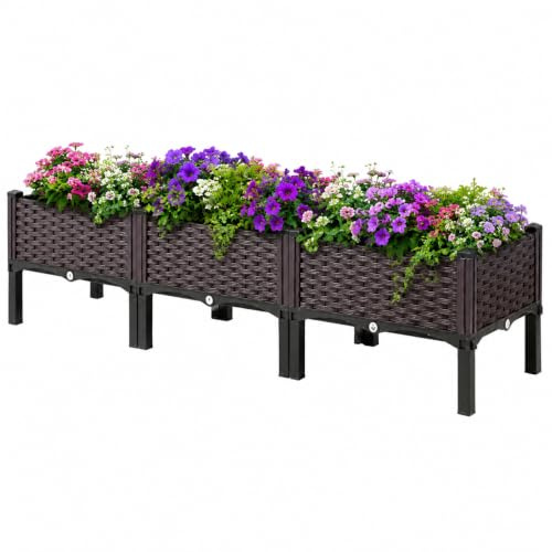 116cm Large Raised Garden Bed with Legs & Self-Watering System, Brown