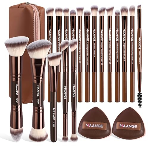 MAANGE Make-up Pinselset Set 18-teilig Schminkpinsel mit Tasche, Makeup Brushes für Foundation, Puder, Rouge, Bronzer & Lidschatten