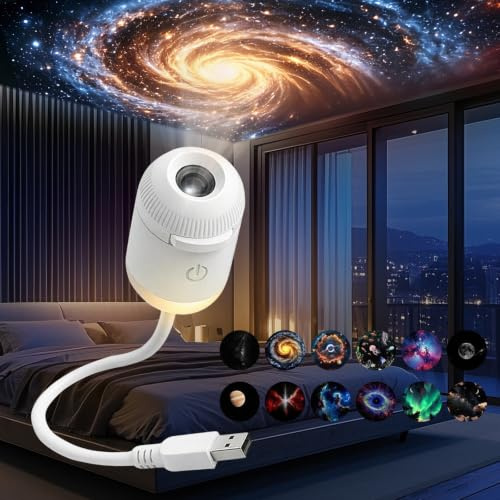 12-in-1 Galaxy Projector Night Light, USB Star Projector with 12 Films | 360° Adjustable Sky Night Light Ceiling Projectors for Bedroom, Mothers Day Gifts,Decor for Kids Bedroom