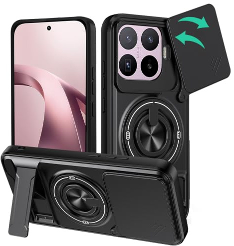 Loyhee Fodral för Xiaomi 17T 5G, militärt fodral med svängbart och fällbart stativ, skjutbart objektivskydd, stötsäker anti-fingeravtryck - svart