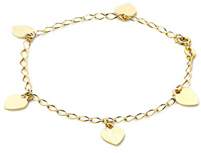 OROVI Armband Damen -14 Karat 585 Gelbgold– Herz Armband Gold, Goldkette 19 cm, Charms Anhänger Herzen, Hypoallergene Armkette, Schmuck Damen, Gold Schmuck gefertigt in Italien, mit edler Schmuckbox