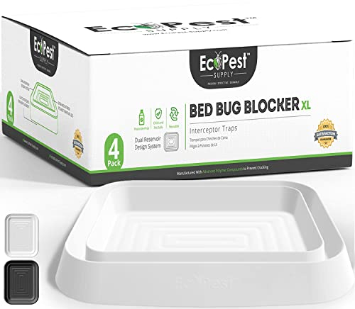 Intercepteurs de Punaises de lit – Lot de 4 | Bed Bug Blocker (XL) Pièges Intercepteurs (Blancs) | Piège à Insectes Extra Large, Dispositif de Contrôle, et Détecteur Contre Les Punaises de Lit