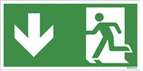 Aufkleber Rettungszeichen „Fluchtweg/Notausgang/Erste Hilfe“ Pfeil Folie nach ISO 7010 E001 E002 E003 Grün | Variante wählbar Made in Germany, Größe: Pfeil unten