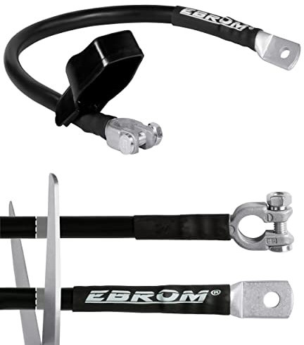 EBROM, cavo per batteria – Cavo di massa con morsetto di protezione 35 mm² nero, pressato idraulicamente + tubo termoretraibile, 30 cm fino a 10 m, occhielli/capicorda M6/M8/M10/M12 35 mm2 (35 mm2)