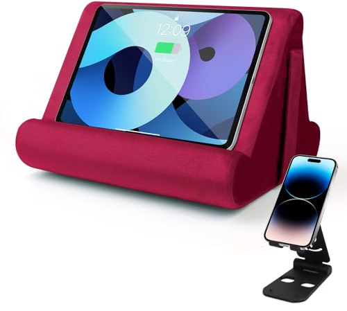 Tablet Stand Multi-Angle Tablet Pad Stand Lazy Holder Stand Soft Pad Stand Tablet Cushion Stand With Net Pocket & Black Phone Stand For Lap, Knee, Sofa and Bed Universal Phone Pad Stands(Wine Red)