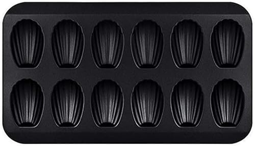 Puloita Nonstick Madeleine Pan, 12 Cavity Shell Shape Carbon Steel Baking Cake Mold Pan Oven Baking-Black
