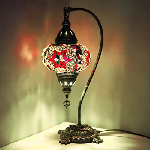 ENVA (20 varianti) Lampada turca marocchina a mosaico – Lampada turca – Fatto a mano mosaico collo di cigno tavolo scrivania comodino lampada – lampadina LED gratuita (3017)