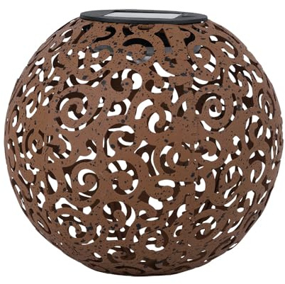 Solarleuchte rost Solarlampe für Außen Kugel Solar Garten Deko Erdspieß, mit orientalischem Lichteffekt, Metall, 1x LED warmweiß, DxH 18x52,5 cm