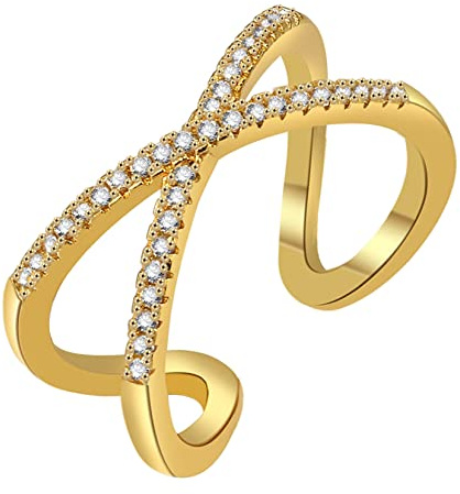 HMOOY X Ring, Zirkonia Criss Cross Ring für Damen Verstellbarer Offener Stapelbarer Ring X Kreuzring für Verlobung Hochzeit Minimalistischer Schmuck