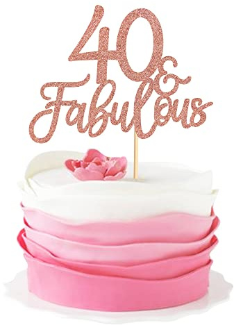 Blumomon 3 Pack 40 & Fabulous Cake Topper Rose Gold Glitter Cheers to Happy 40th Birthday Cake Toppers Forty and Fabulous Cake Pick Decorations for 40th Wedding Anniversary Birthday Party Supplies