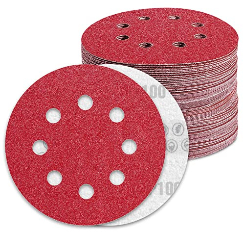 Schleifpapier 125mm Klett 100 Körnung Schleifscheiben für 8 Loch Exzenterschleifer (100 Stück)