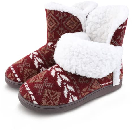 MIXIN Womens Knit Bootie Slippers Memory Foam House Slippers with Plush Lining Slip on Indoor Outdoor Shoes