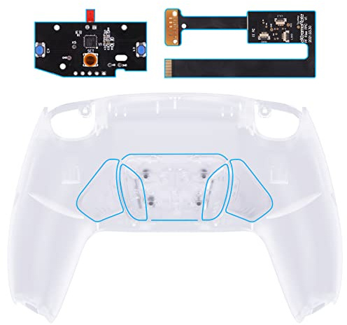eXtremeRate Konfigurierbar RISE4 Remap Kit für ps5 Controller BDM-010/020 Modell, Remapper Board&Ergonomic Case Rückplate Gehäuse&Back Paddles Buttons für ps5-Transparent | mit Remap Board&Redesigned Back Shell&4 Zurück Tasten für ps5 Controller,Kein Controller,Transparent