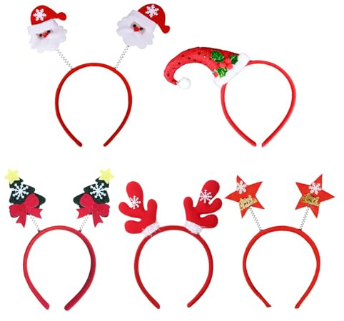 Lahviuu Weihnachten Haarreif,5 Stück Haarreifen Weihnachten Weihnachts Haarreif Weihnachtsmütze Weihnachts Kopfschmuck Weihnachtsstirnbänder Weihnachten Stirnband Weihnachtsfeier Kostüm Party