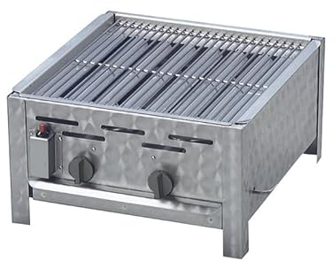 BSR-Grillen 2-flammiger Profi Gasgrill aus Edelstahl, stufenlos regelbar, Gasbräter, Gastrogrill, Gastrobräter mit Gasschlauch und Druckminderer (7,3 kW | verchromter Grillrost)