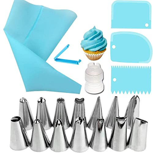 Pasticceria Accessori, 20 Pezzi Set di Ugelli per Glassa, Kit di Bocchette Professionali, Beccucci per Pasticceria, Beccucci in Inox per Pasticceria, Cupcake, Decorazione per Torte(14 Ugelli)