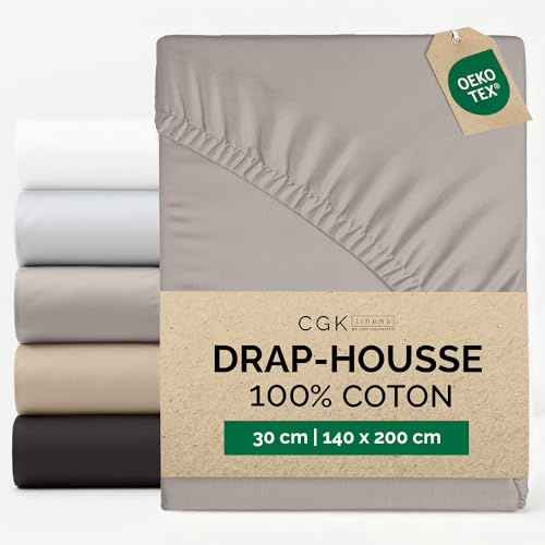 Spannbettlaken 140x200 - Baumwolle Mako Satin 30cm (12) tief - Hellgrau