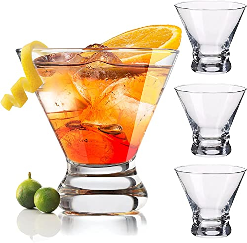 IDAHSOR Martini Glasses Set of 4, Crystal Cocktail Glasses 8 Ounces, Martini Glasses, Hand Blown Stemless Cocktail Glasses for Bar, Martini, Cosmopolitan, Manhattan, Gimlet, Pisco Sour, Brandy