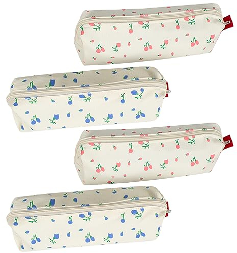 CIOUYAOS 4 Pack Floral Federmäppchen, Klein Mäppchen Pencil Case Etui, Aesthetic Schlamppermäppchen, Multifunktionale Kosmetiktasche Schminktasche Federpenal für Mädchen Jungen Teenager Erwachsene