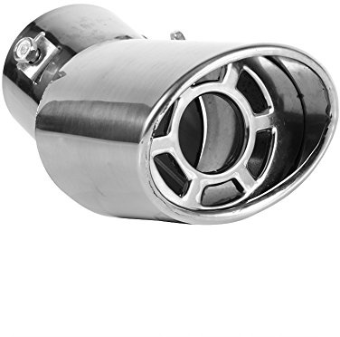 Exhaust Tip, Universal Rear Round, 1 Pcs Stainless Steel Auto Exhaust Angled Exhaust Tip Muffler Tail Pipe Tailpipe Trim Tip Pipe, Silver for Most Cars with Curved Diameter 38mm 53mm