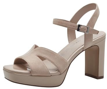 Tamaris Damen Sandalen mit Absatz Leder Blockabsatz Sommer; NUDE/beige; 38 EU